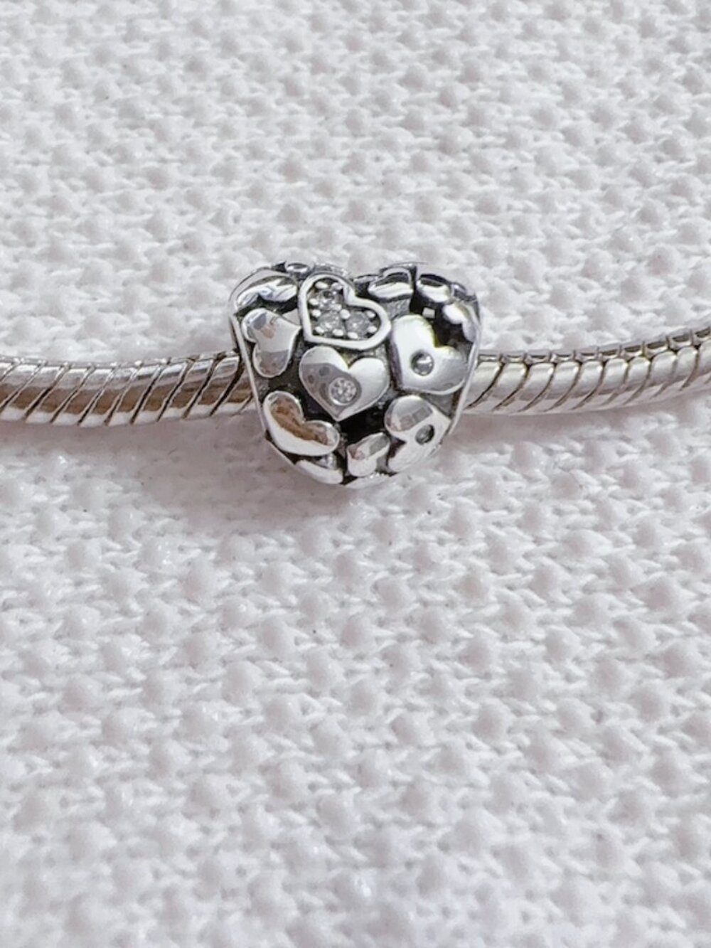 Hallmarked Silver Charm, Sparkly Heart Charm For Pandora Bracelet Necklace
